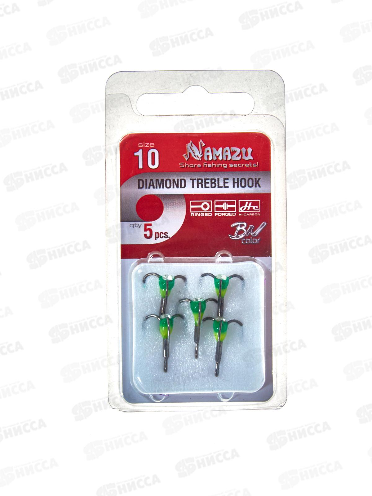 Крючок-тройник светофор Namazu с каплей и камнем, р.10 (INT) YG (5шт)