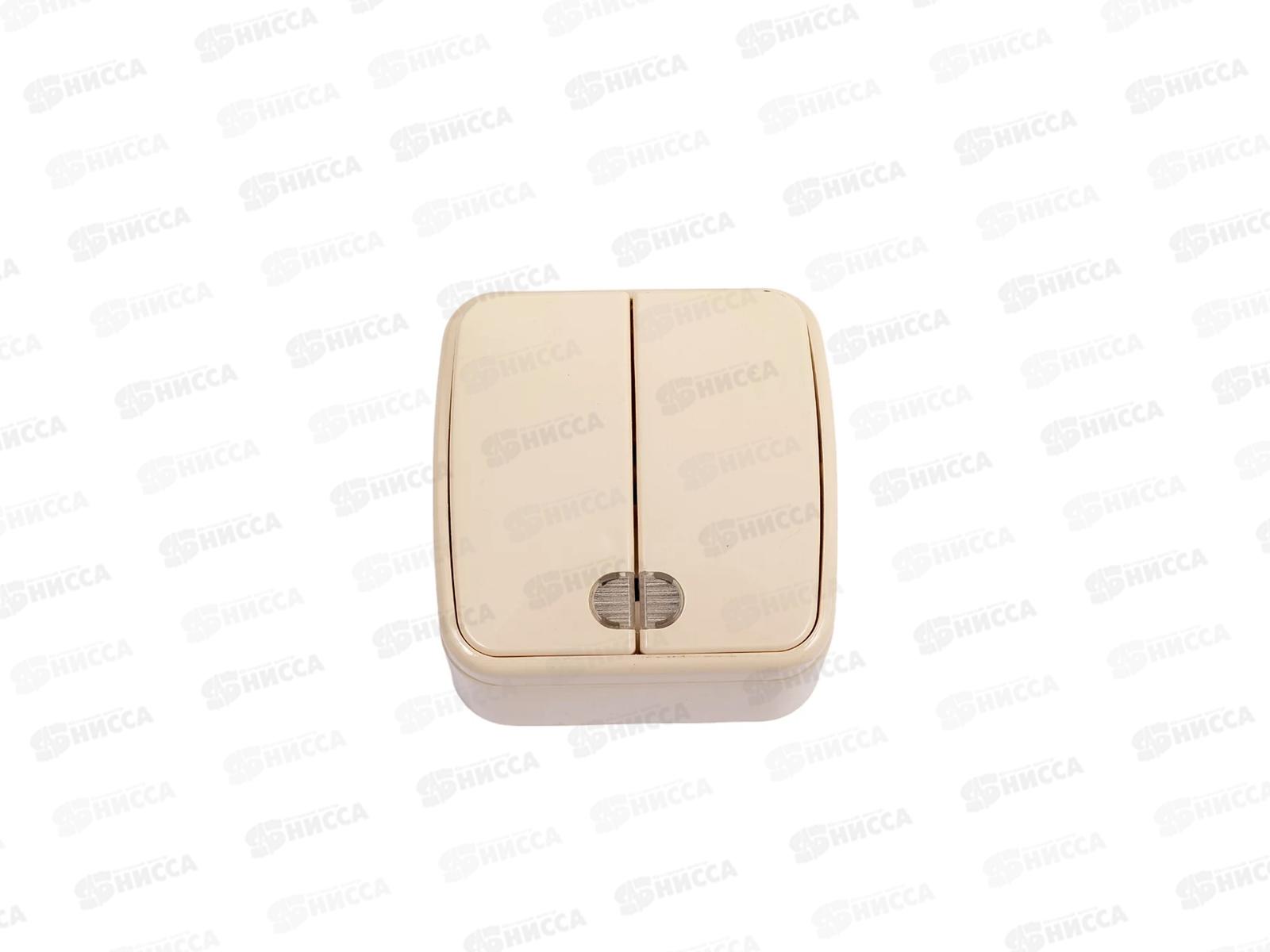 Выключатель открытая установка 2клавиши IP20 10А, сл.кость, с подсветкой, &quotДача&quot, 0017 *10/100