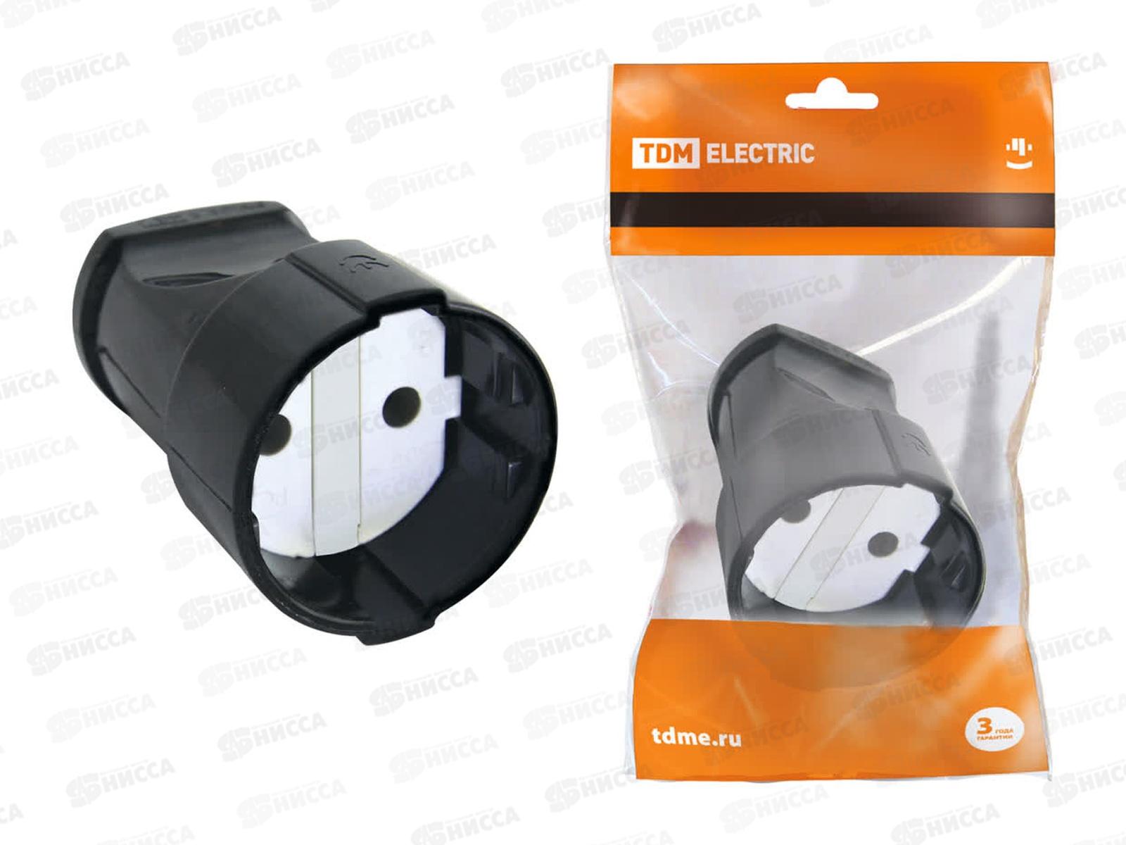 Кабельная розетка 2П без заземления 10А 250B черная TDM, 0130 *200