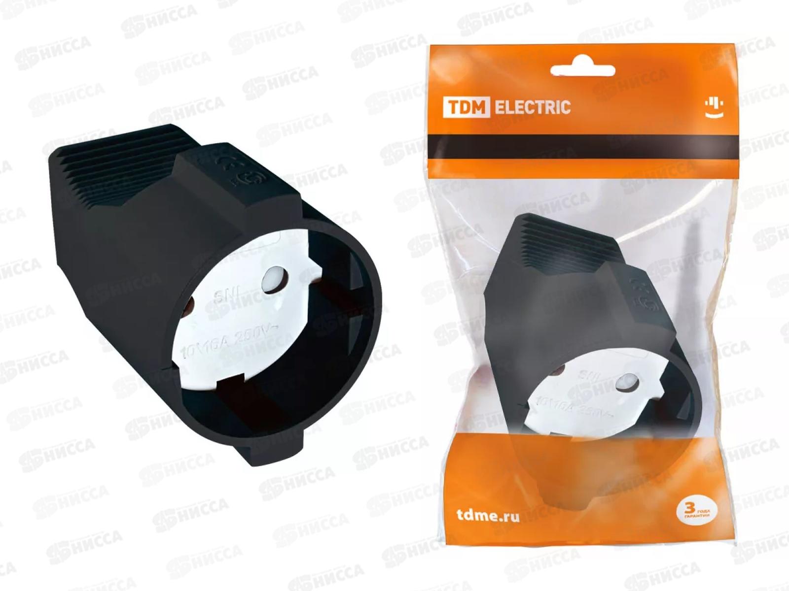 Кабельная розетка 2П без заземления с з/ш 10А 250B черная TDM, 0030 *200