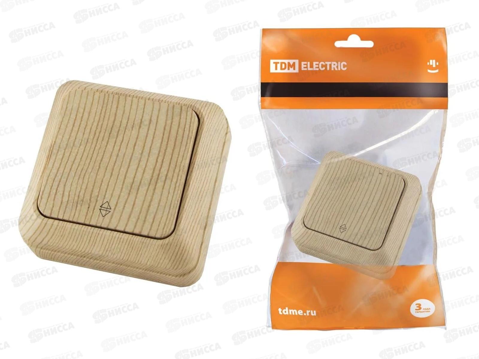 Переключатель на 2 направления 1-клавиша открытой установки IP20 10А, сосна, 0045 *10/200