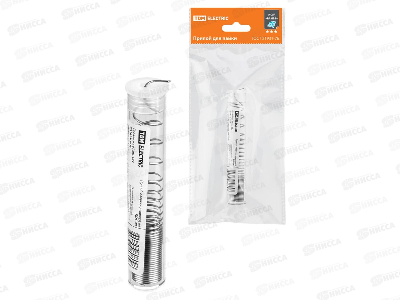 Припой ПОС 40, проволока, ГОСТ 21931-76, d1мм, 10 г, колба, серия &quotАлмаз&quot TDM, 1610