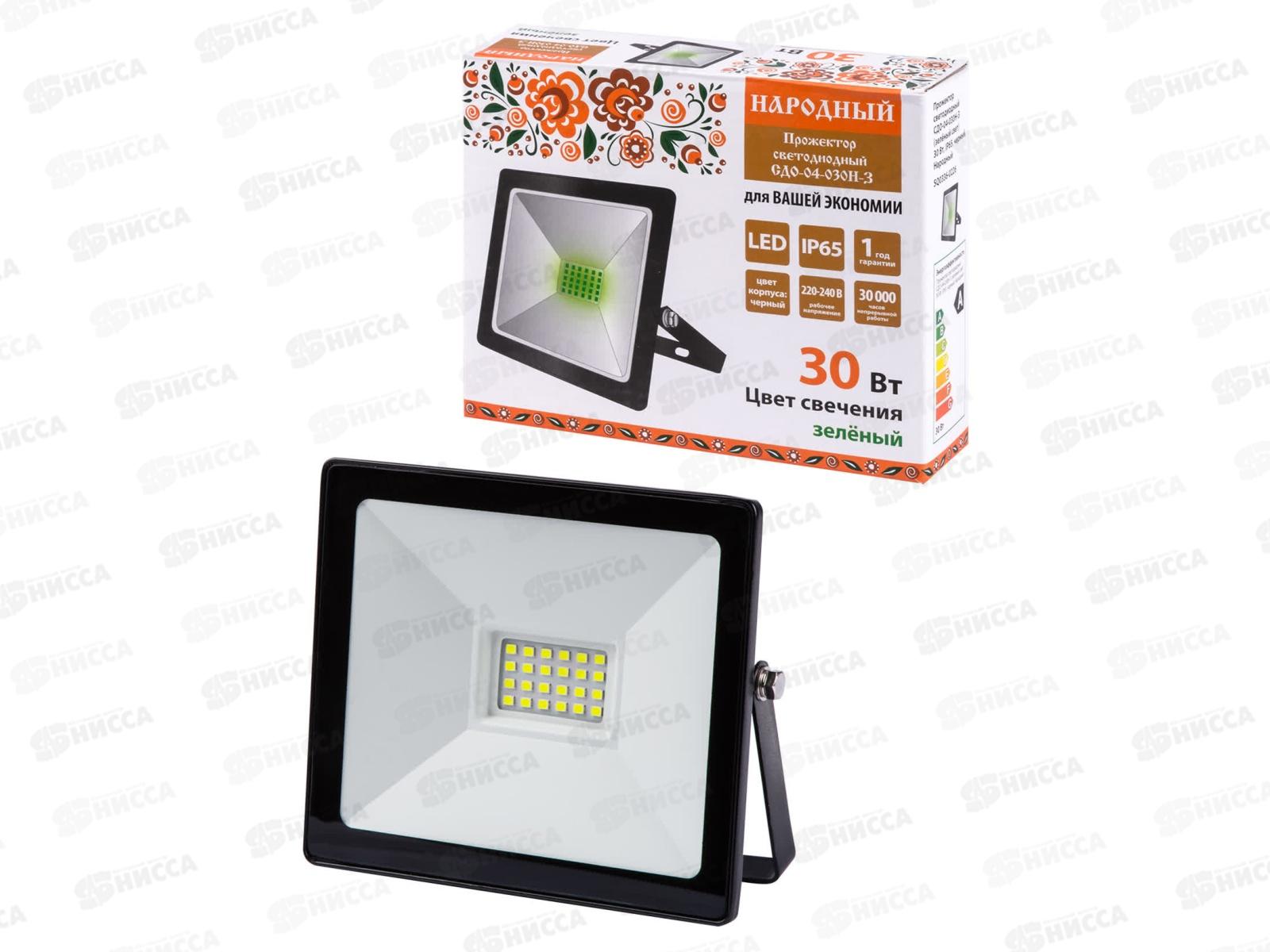 Прожектор светодиодный СДО-04-030Н-З (зелёный свет) 30 Вт, IP65, черный *80