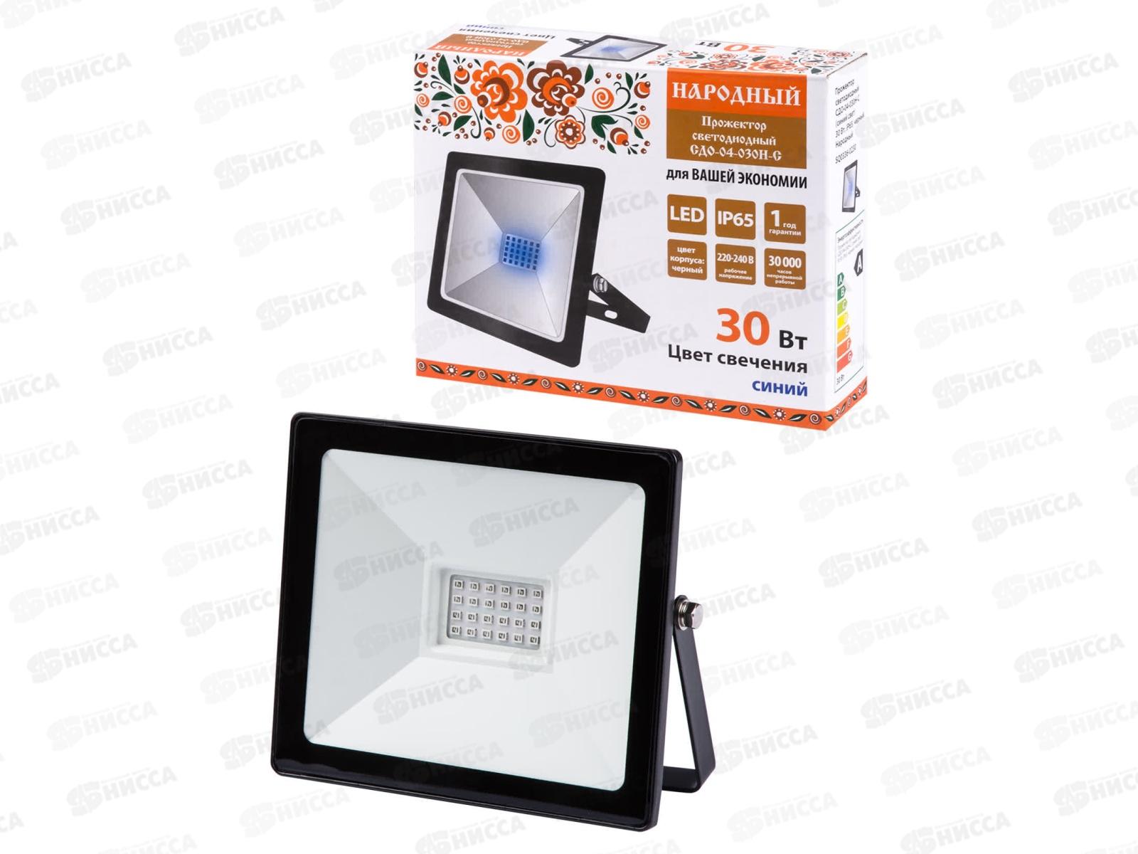 Прожектор светодиодный СДО-04-030Н-С (синий свет) 30 Вт, IP65, черный *24