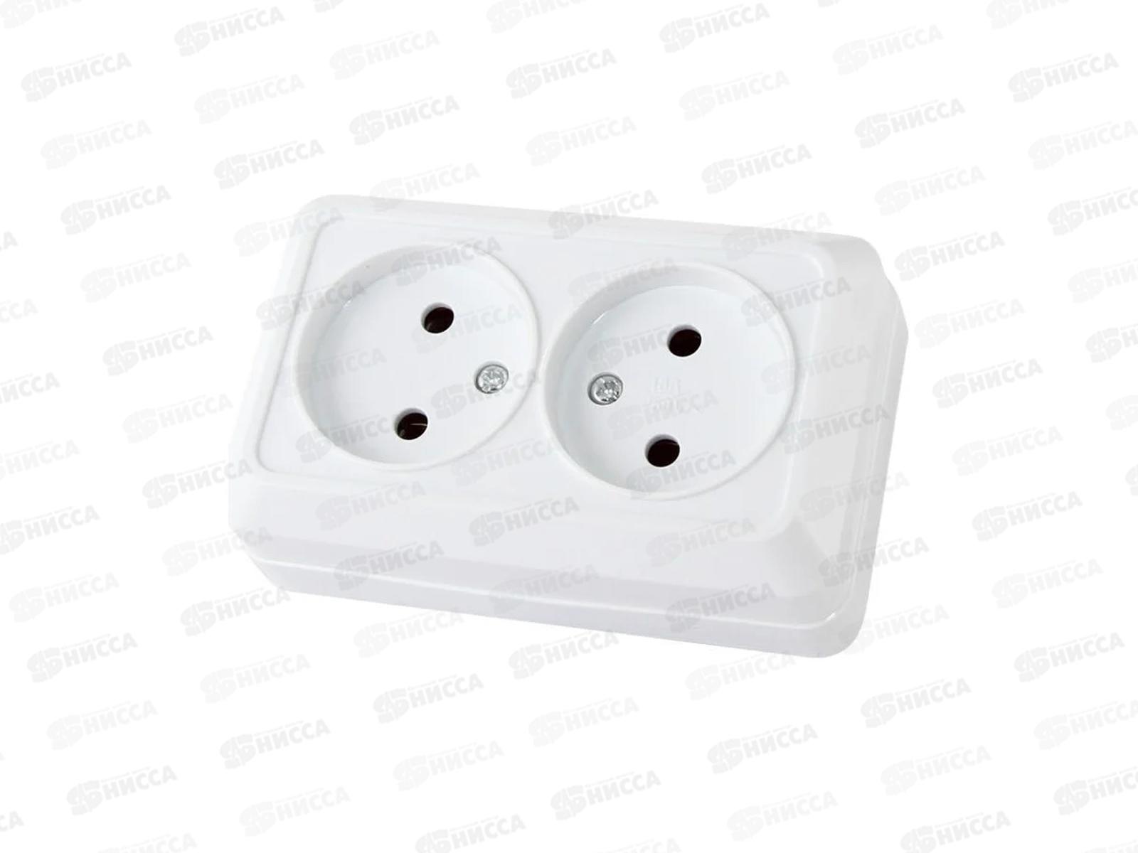 Розетка TDM двойная открытая установка, IP20 10А керамика, белая, "Ладога", 0113 *10/200