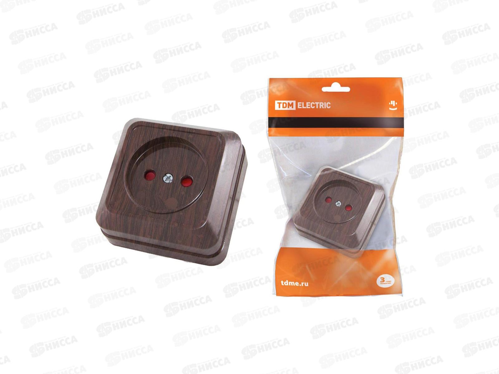 Розетка 2П открытой установки с защитными шторками IP20 10А, бук &quotЛадога&quot TDM, 0037 *10/200