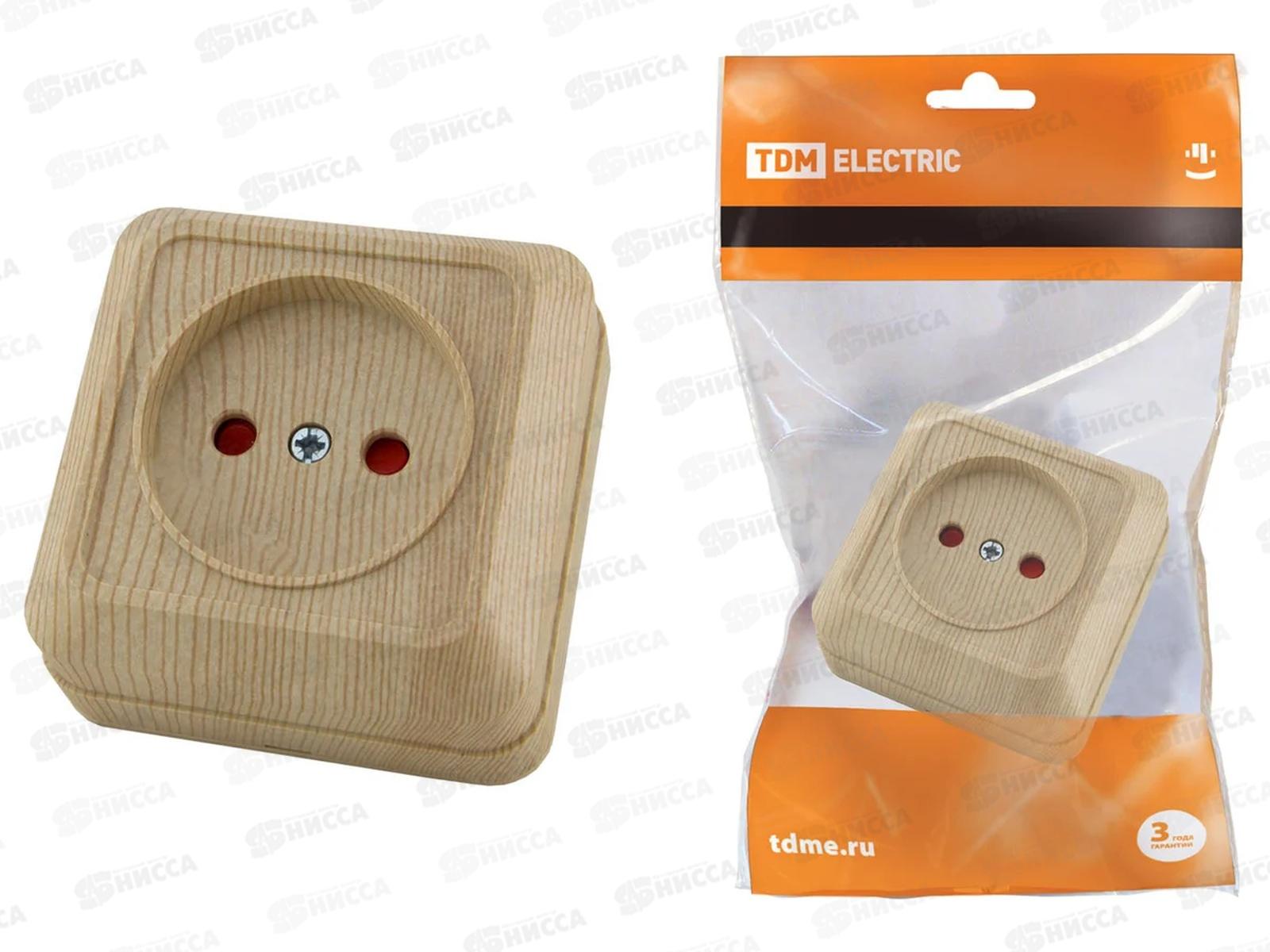 Розетка TDM открытой установки, IP20 10А сосна, &quotЛадога&quot с заземлением, 0050 *10/200