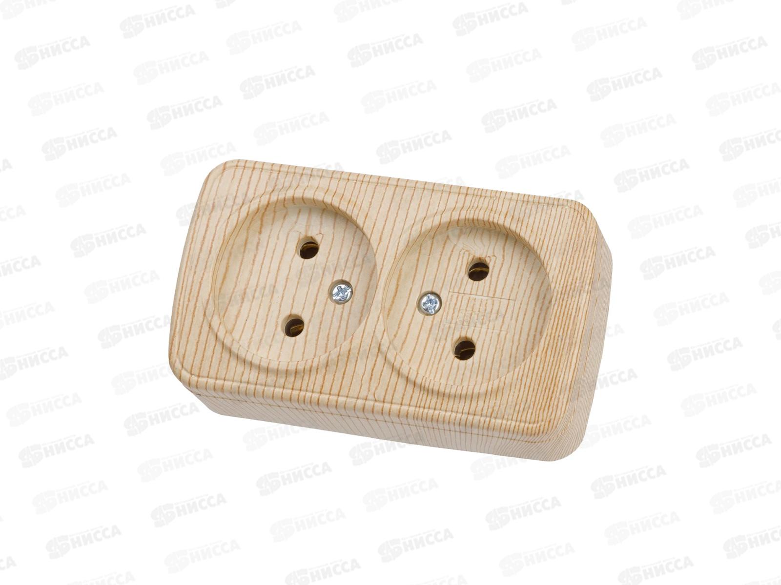 Розетка двойная 2П открытой установки IP20 10А, сосна &quotДача&quot Народная, 0039 *10/100