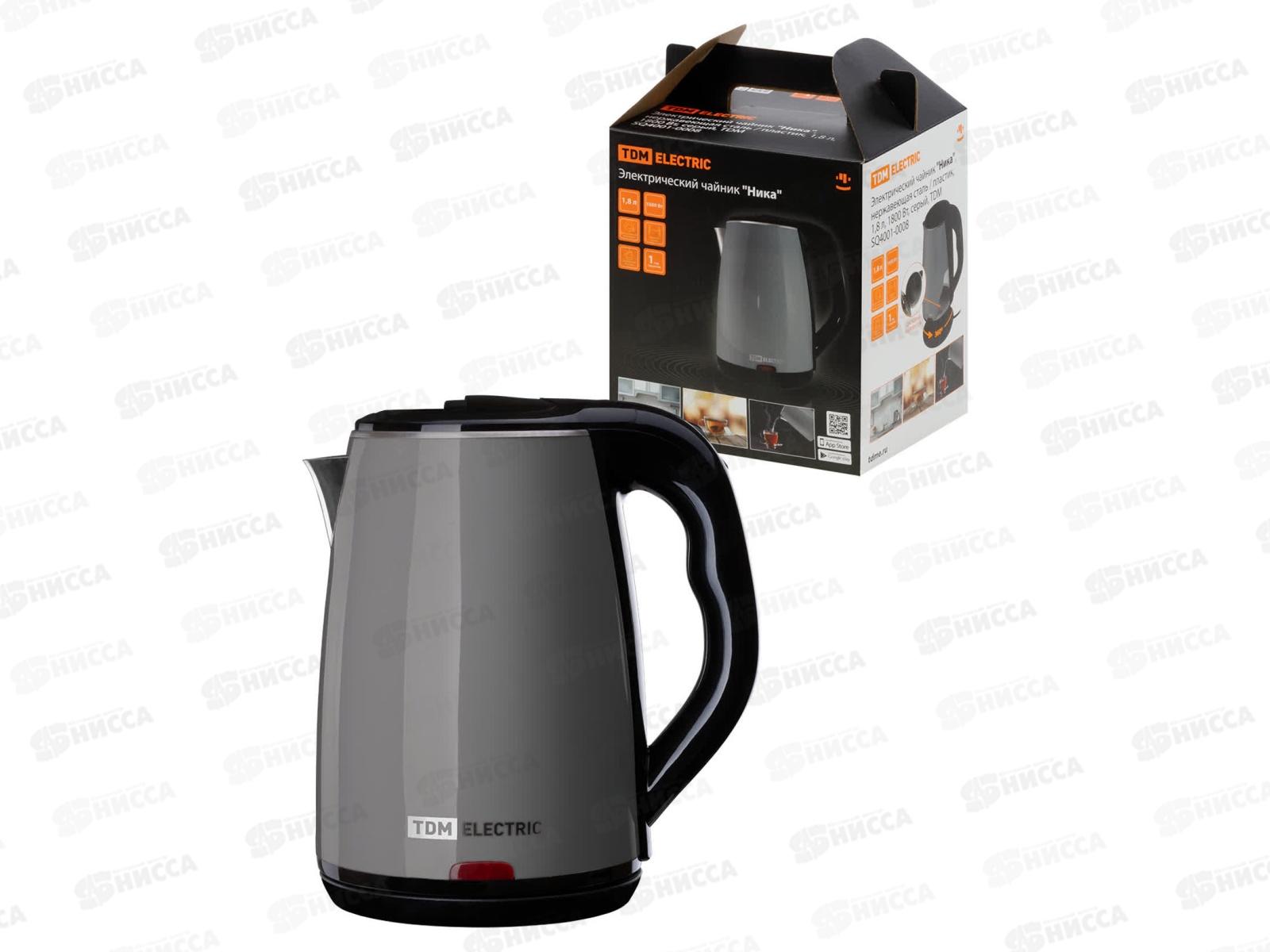 Чайник электр. TDM Ника, нерж.сталь/пластик, 1.8л, 1800Вт, серый, 0008 *12
