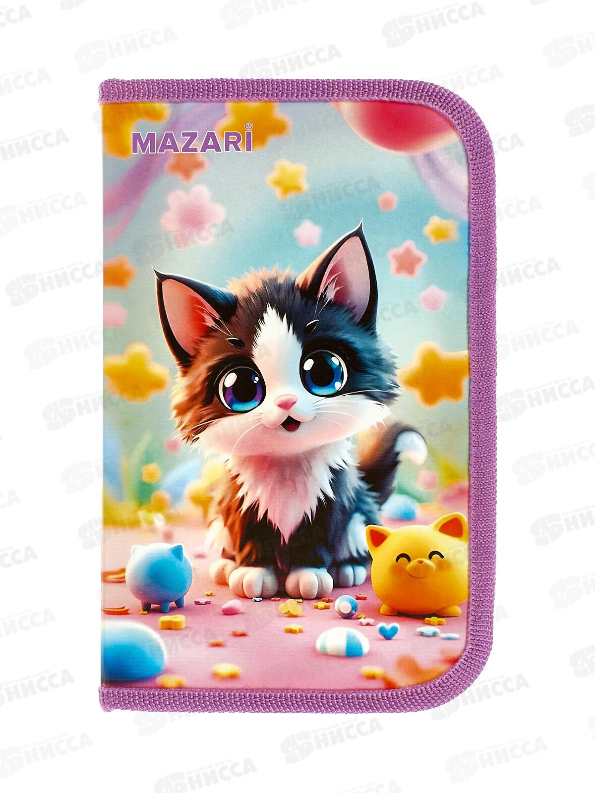 Пенал MAZARI 1-секц. Котик 190*115мм откид. планка М-17199 *35