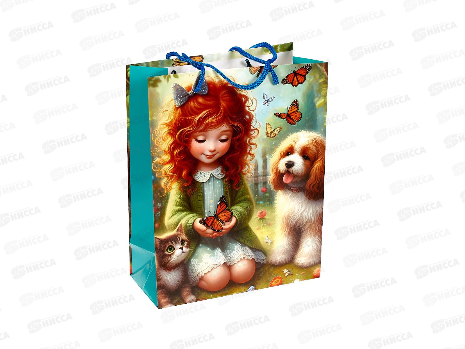 Пакет подарочный MI 18х23х8см Девочка с бабочкой, ПКП-0342  *12