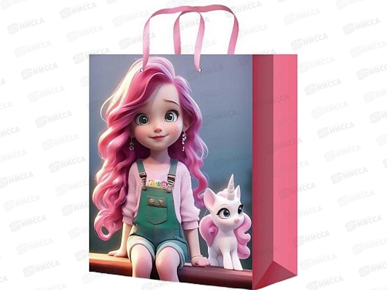 Пакет подарочный MI 26,4х32,7х8см Розоволос.девочка с единорогом, ПКП-0367 *12