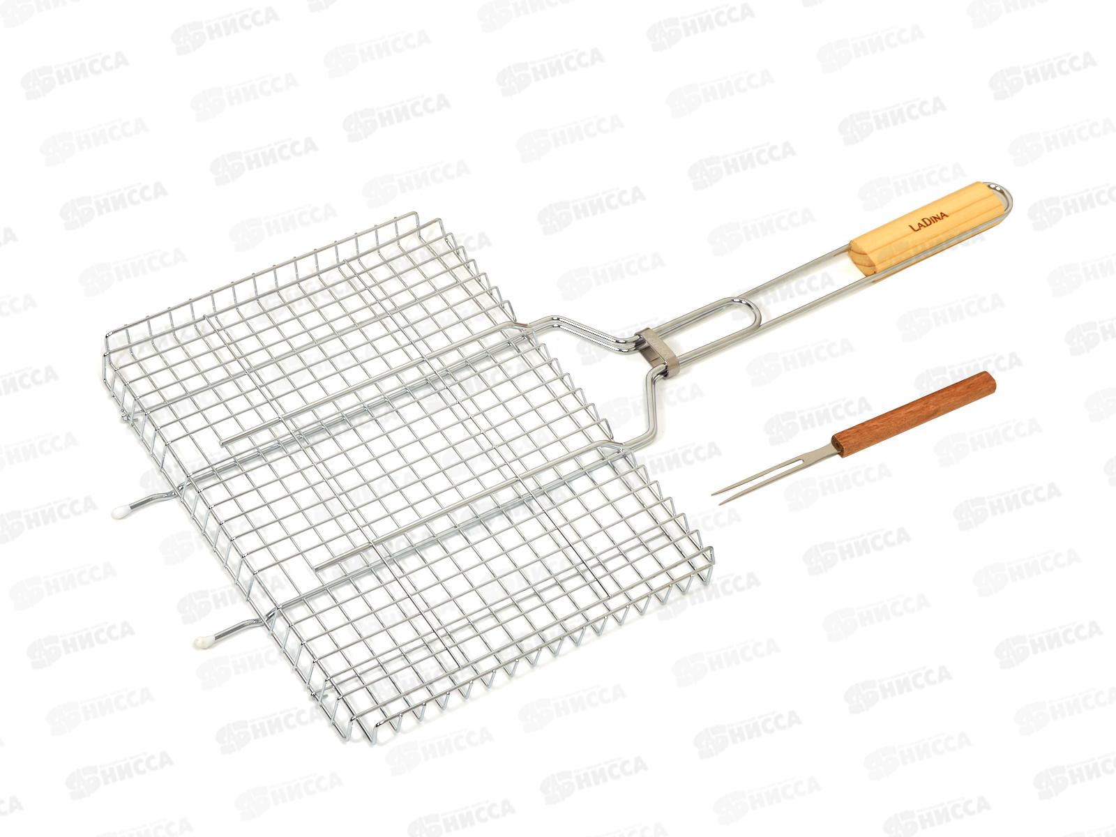 Решетка для гриля LADINA 36х27*3см с вилкой для гриля 40048 *8
