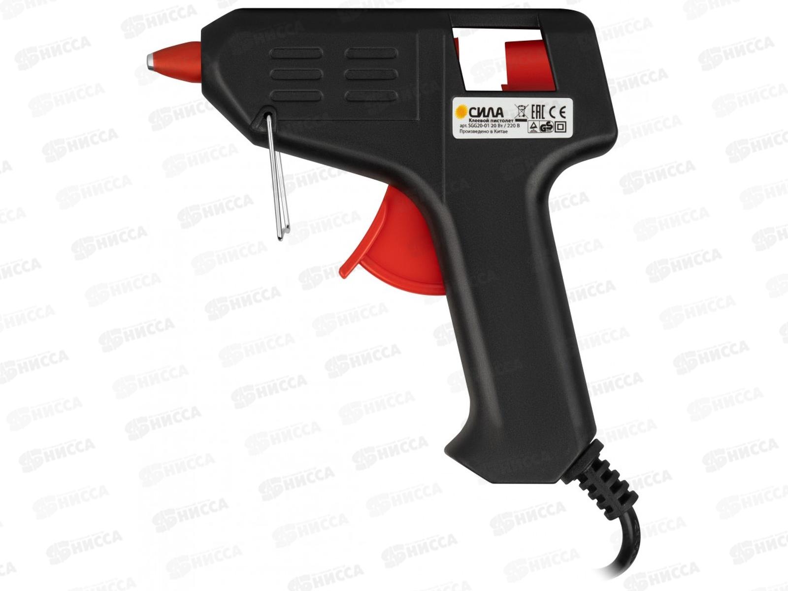 Клеевой пистолет СИЛА  20Вт под стержень 7мм, в комплекте 7мм х 10cм 2шт *24