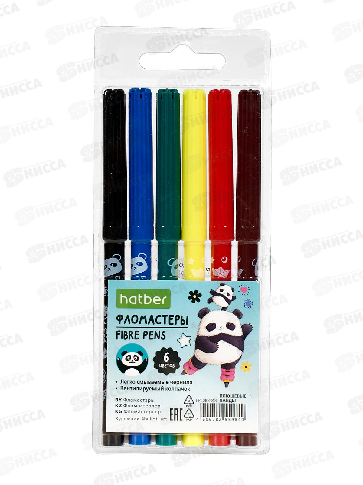 Фломастеры  6цв. Hatber Плюшевые панды &quotECO"   FP_088348 *24/384