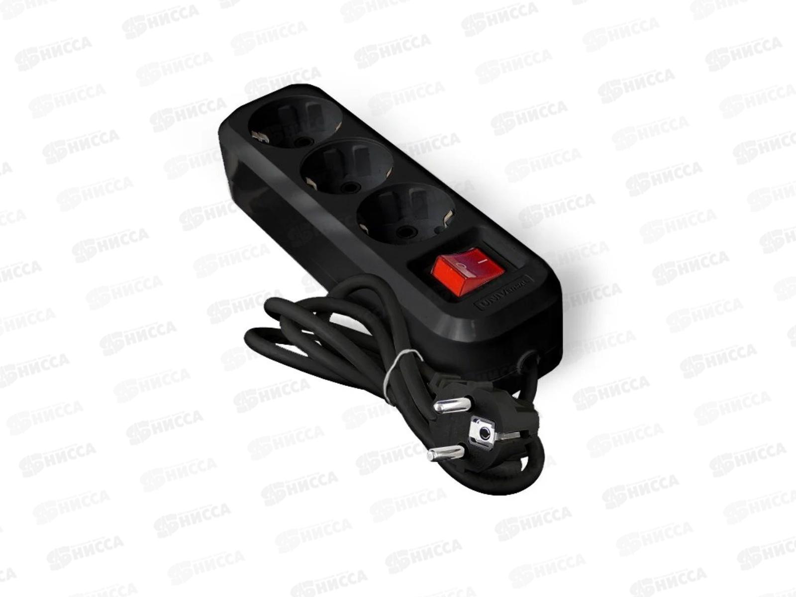 Удлинитель UNIVersal S-303 ПВС 3*1, 3 гнезда, с заземлением, выкл., 3м, черный, 2020