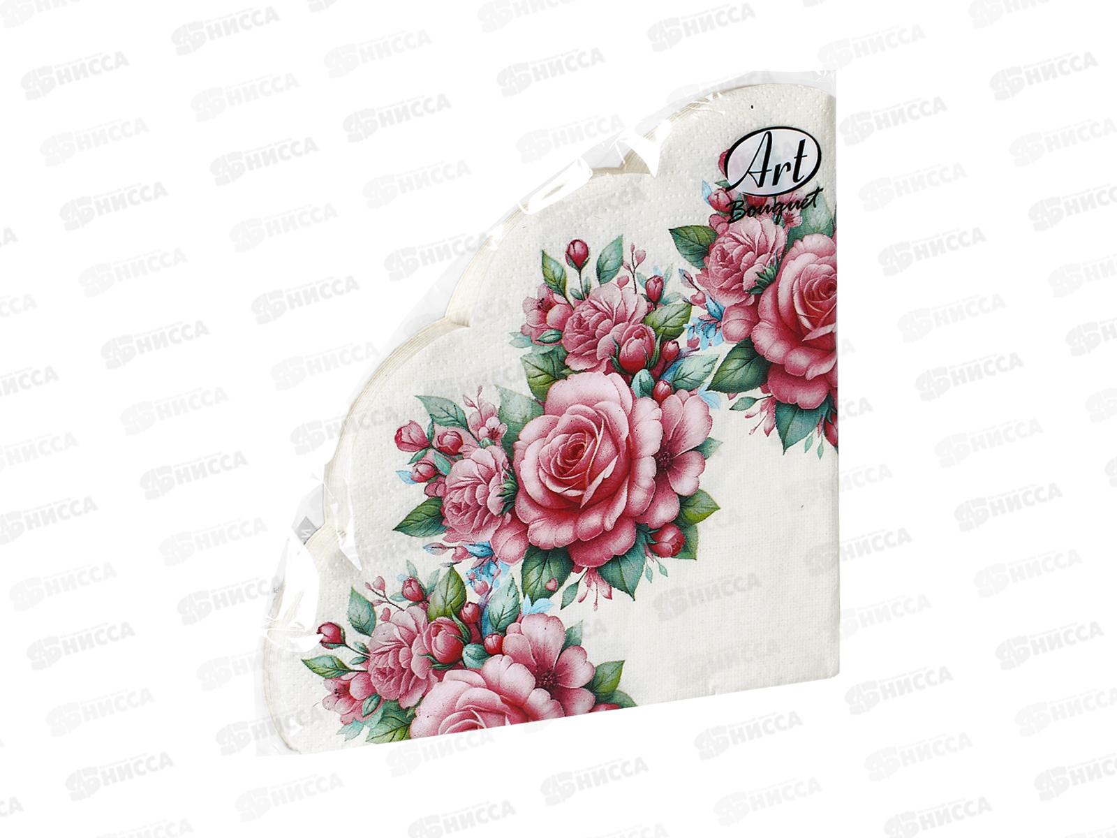 Салфетки 3 слойные 12 листов Ф32см Art Bouquet Rondo Венок из роз 42729*15