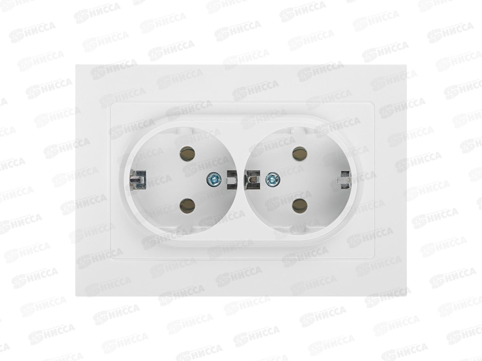 Розетка INTRO Accept двойная, cкрытая установка с заземлением  2x2Р+E, IP20, белый, 6-205-01 *10/100