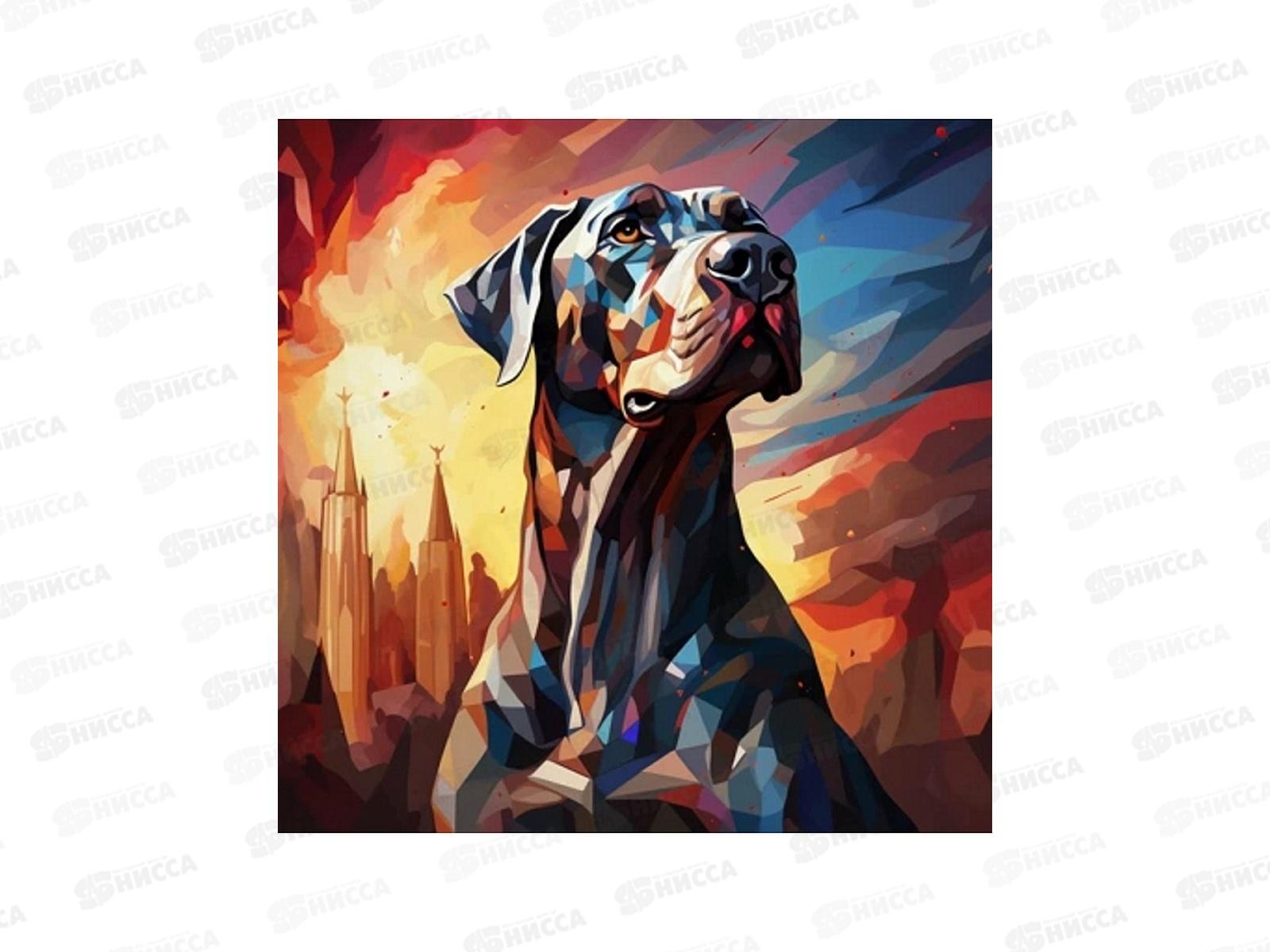 Холст с красками 30х30см Собаки. Пёс смотрит в даль, Х-6346