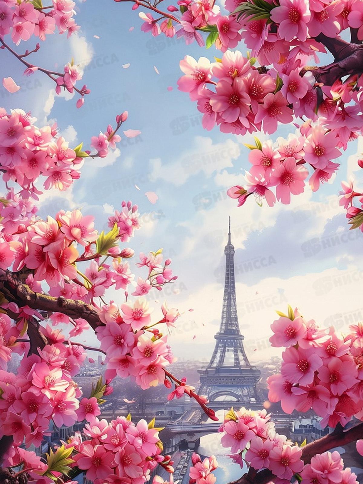 Холст с красками 30х40см Париж в цветах, Х-5200