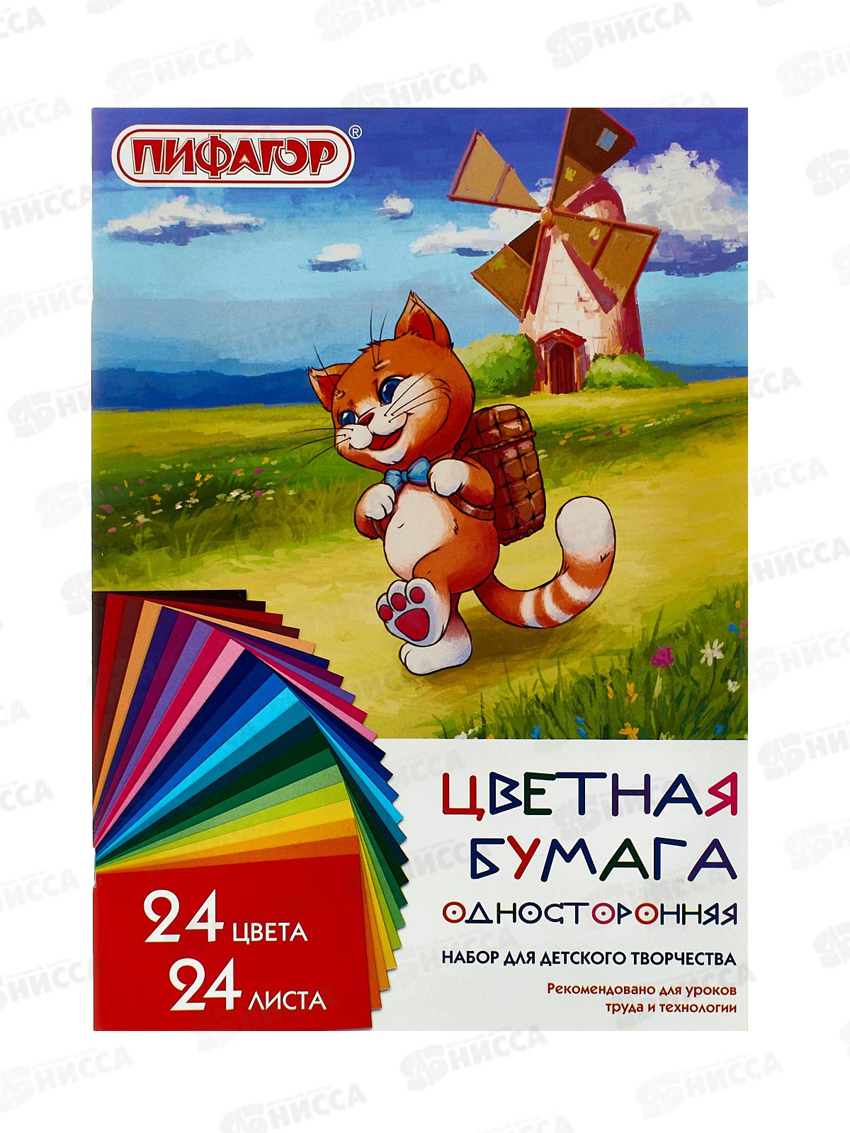 Цветная бум. 24л 24цв. Пифагор  А4 Умный котик 128002  *60