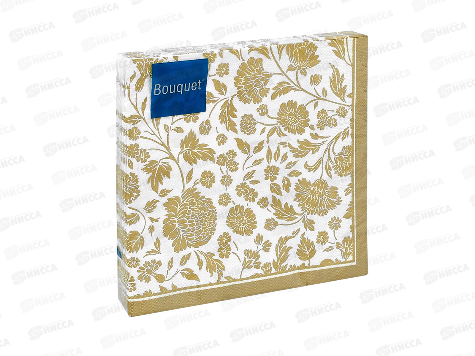Салфетки 3 слойные 20 листов 33*33 Art Bouquet Анжелика. золото на белом 37692
