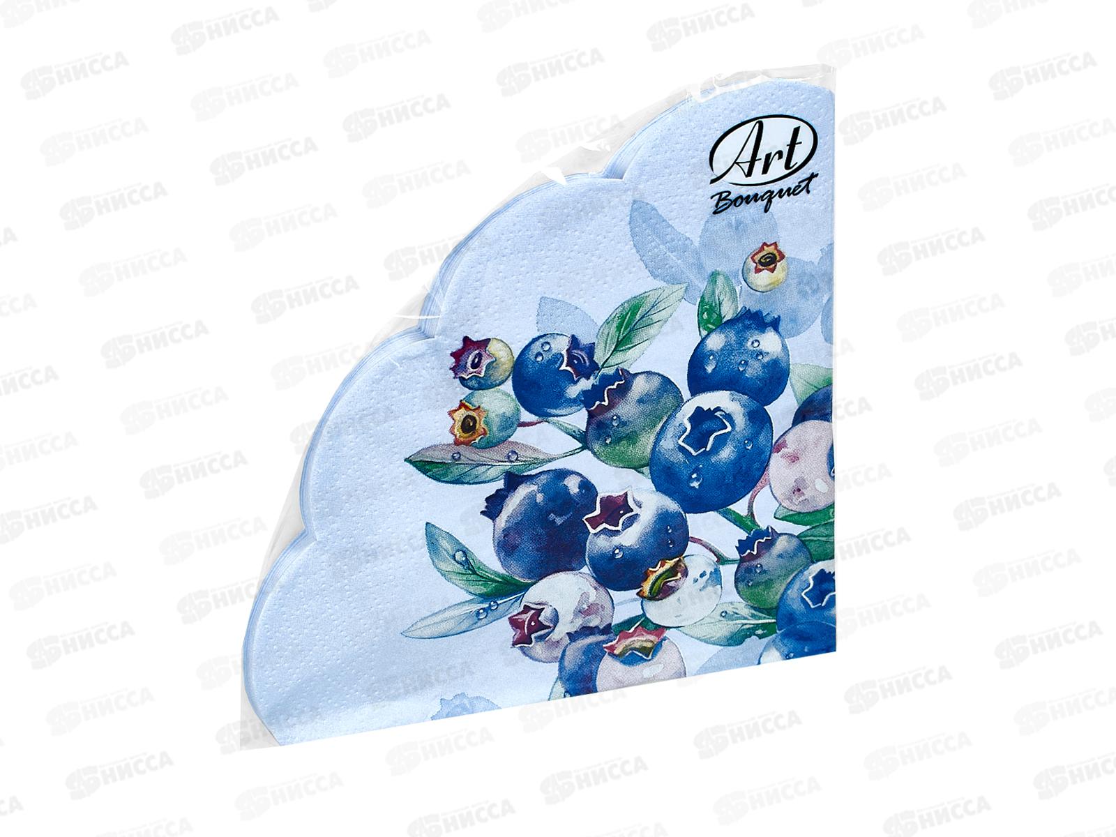 Салфетки 3 слойные 12 листов Ф32см Art Bouquet Rondo Черника на голубом фоне 25393*15