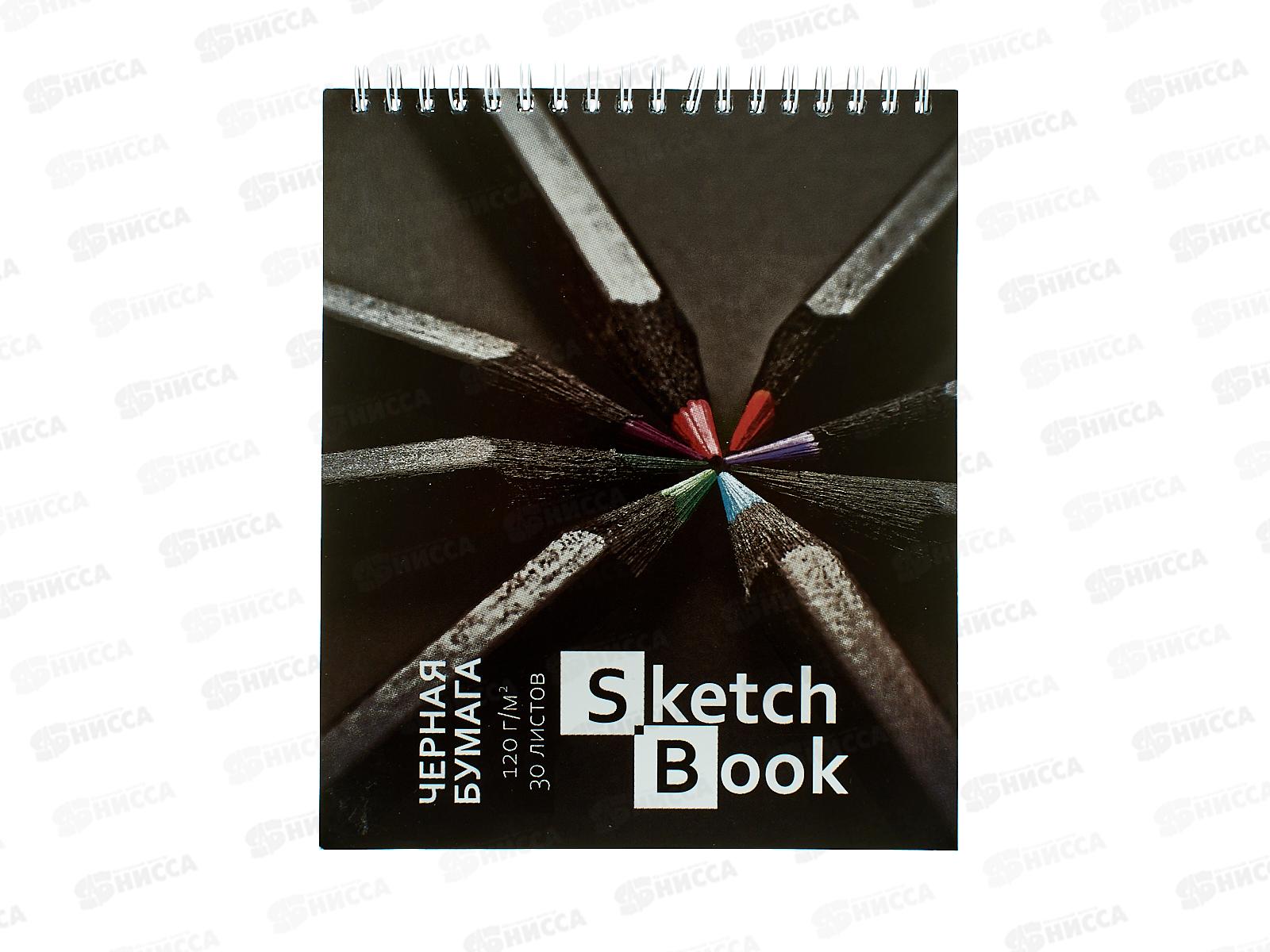 Скетчбук ПЗБМ 170*195мм. Карандаши, 30л.греб.,черная бумага ,98658 *10
