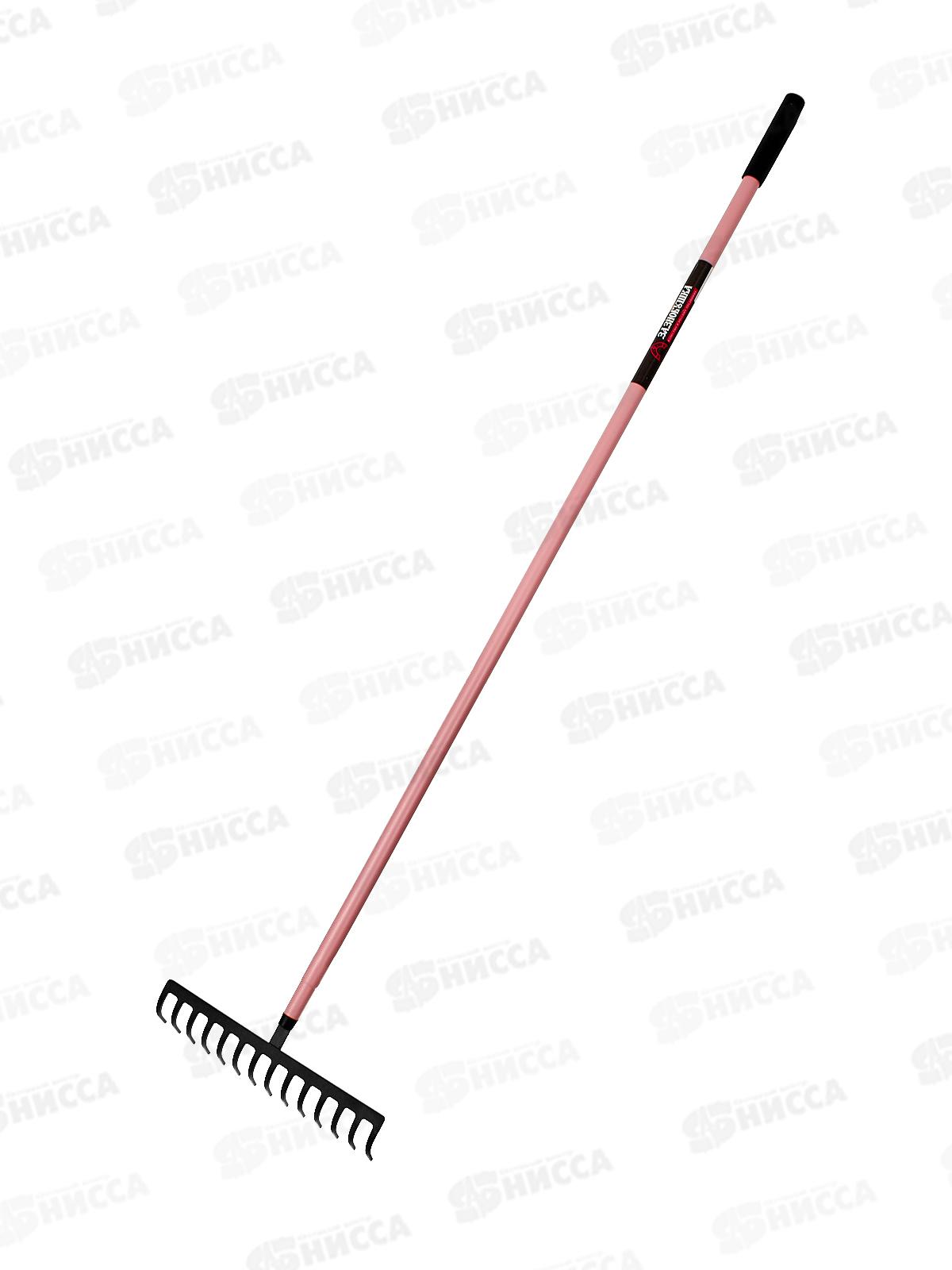 Грабли 14-зубые со стальным черенком черный/розовый 1685