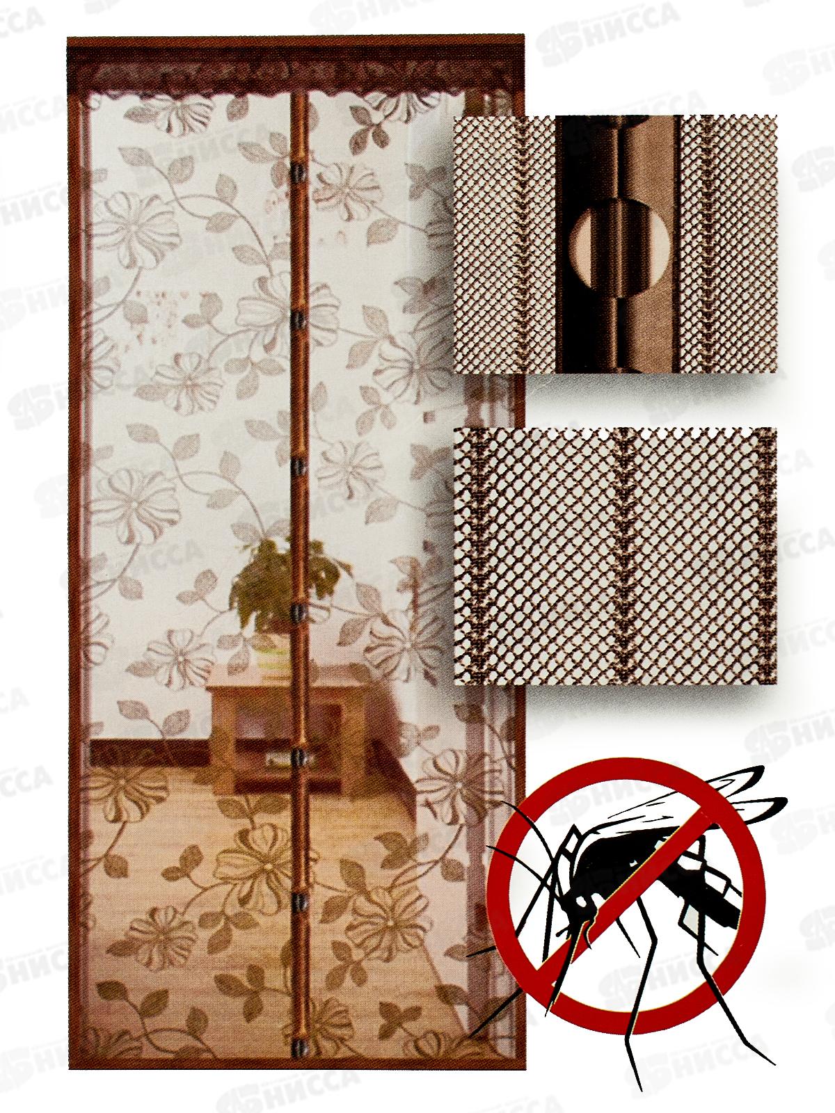 Занавес от насекомых 100х210см корич с цветами 681879