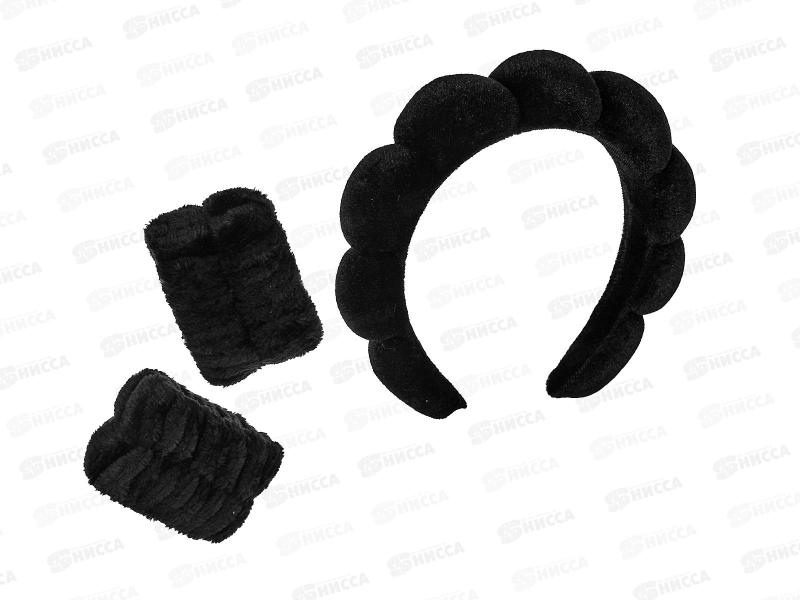 Набор ободок+2 повязки д/умыв бархат цветной №2169