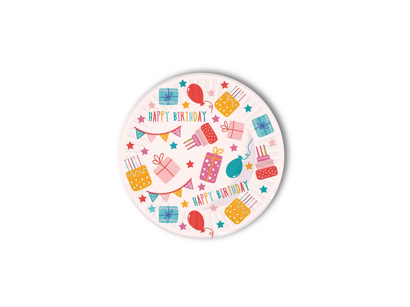Тарелки бумажные С днём рождения (18см, 6шт) флоупак, ТМ-2122