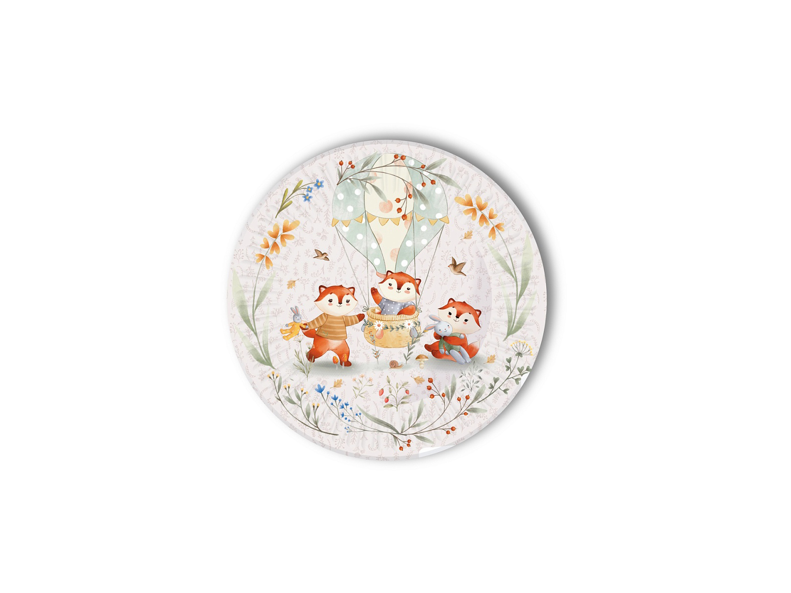 Тарелки бумажные Лисички (18см, 6шт) флоупак, ТМ-2121