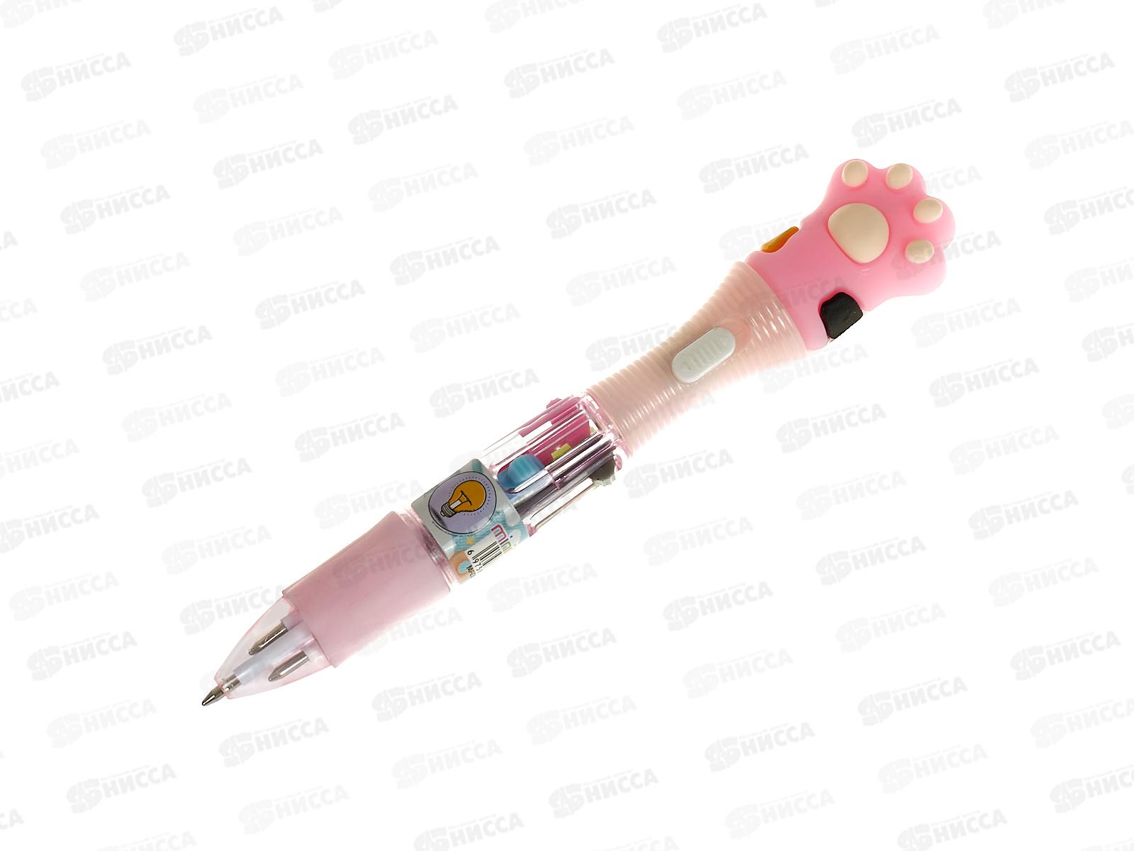 Ручка авт. BASIR Лапки 4-х цв,фонарик, E-562 *36