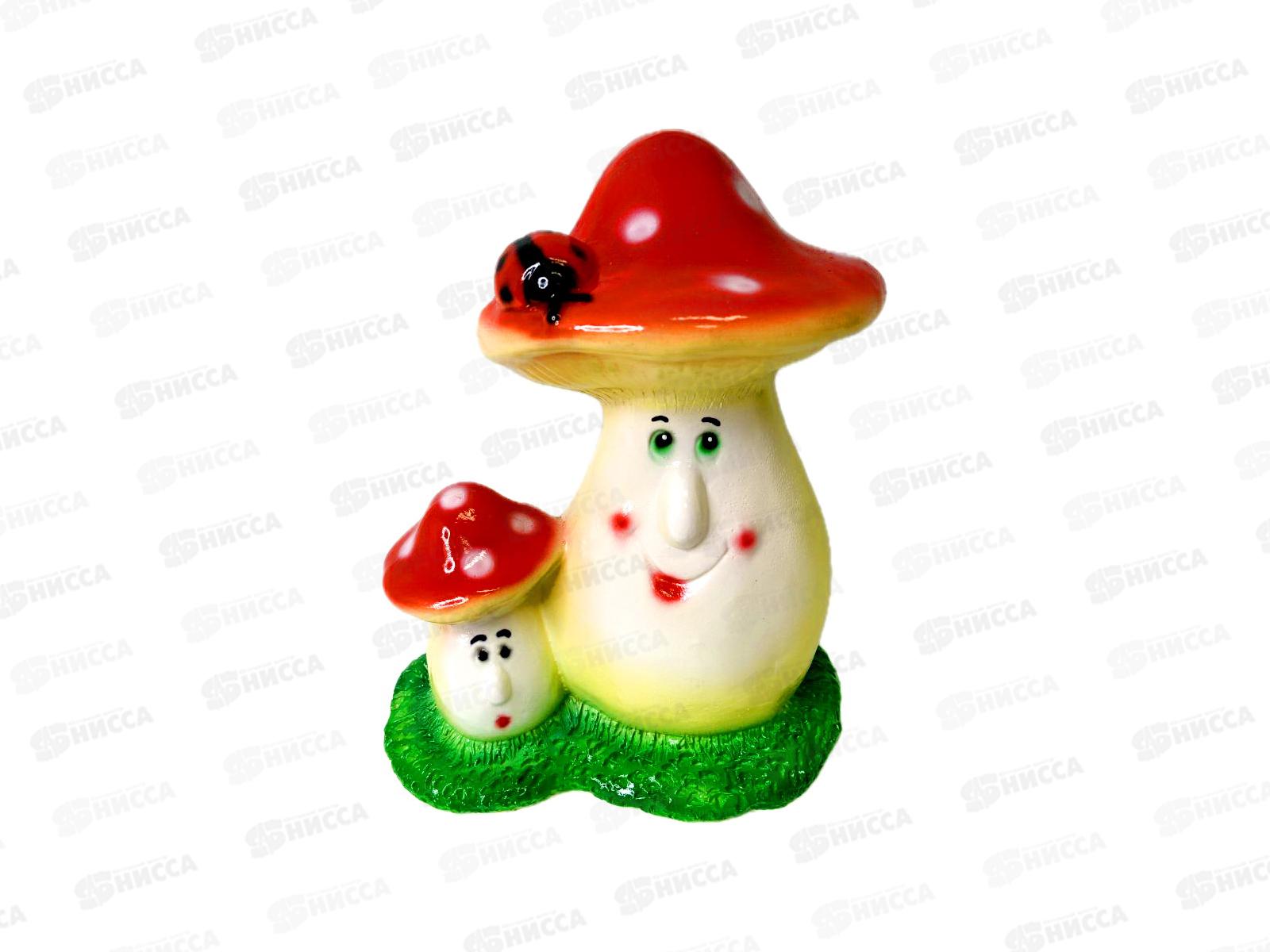 Фигура садовая из гипса "Два мухомора с коровкой" (200*170мм) арт.456