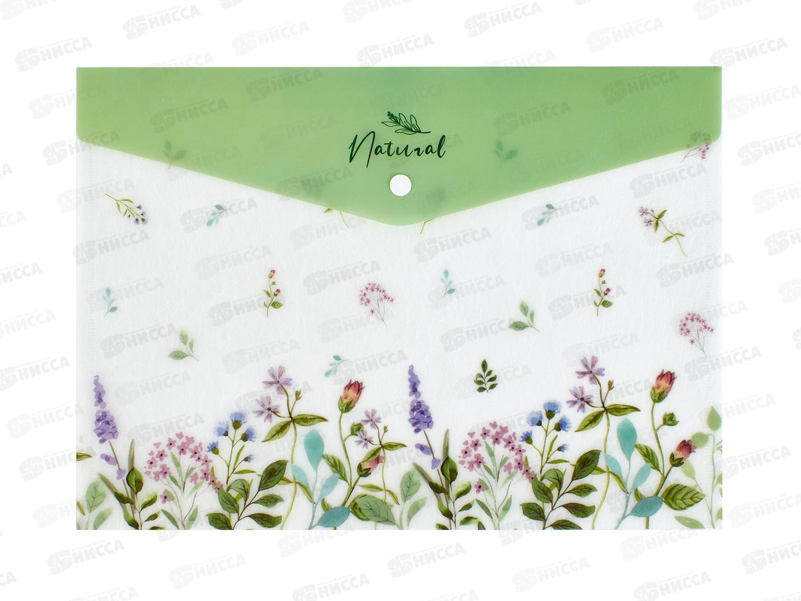 Папка-конверт пл. на кнопке Hatber А4 Natural flowers  33478*12