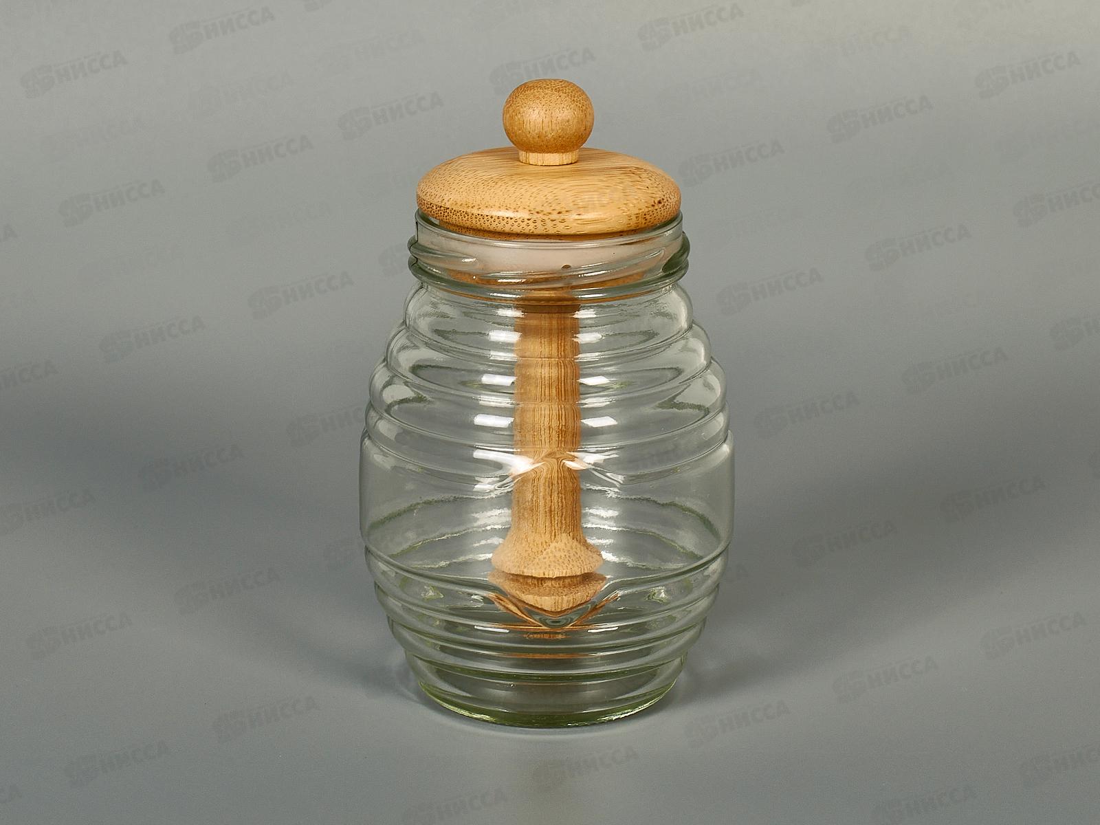 Банка для меда с ложкой стекло бамбук 8,3*14,2см №2 КТ-БМ-02