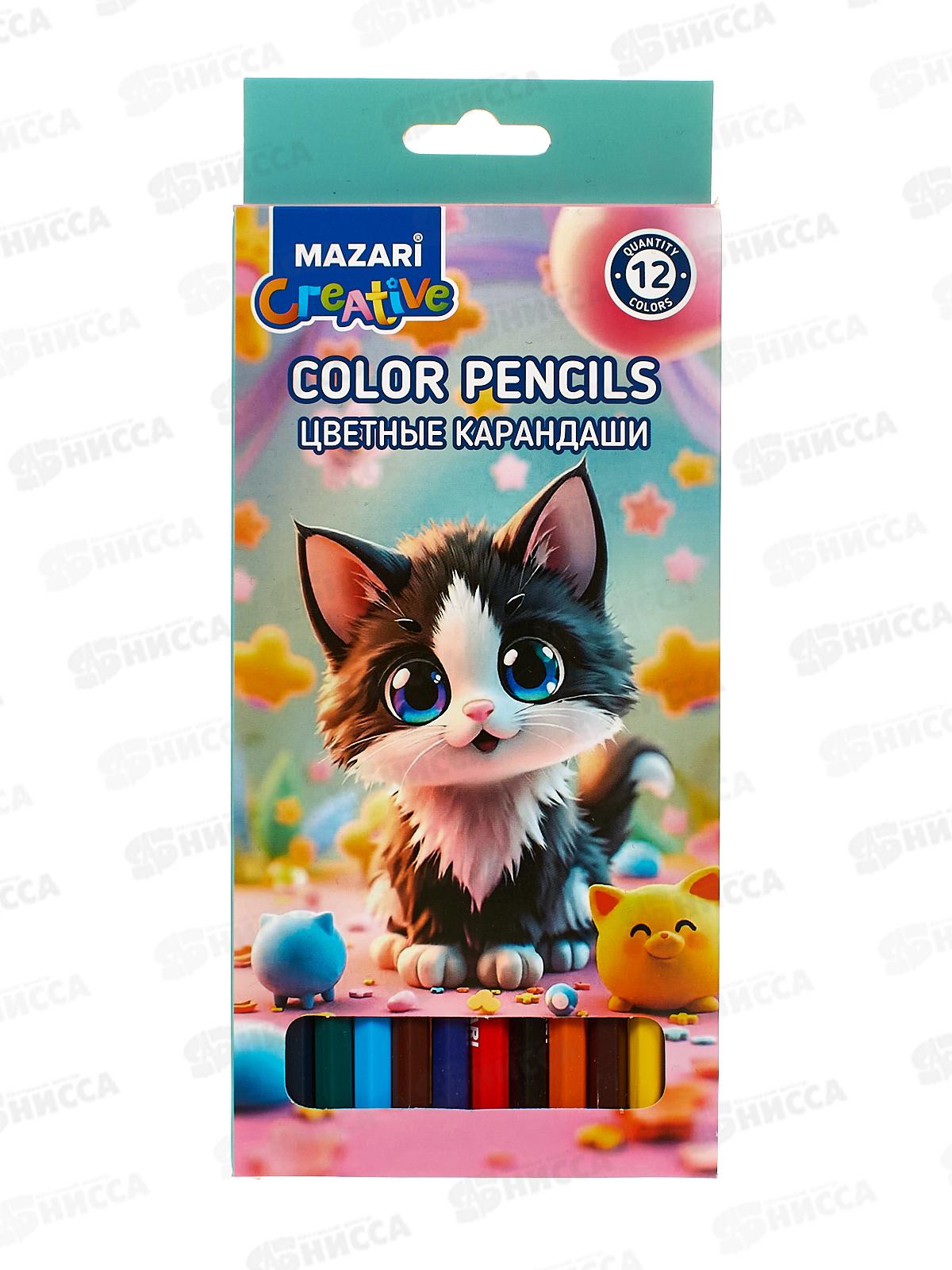 Карандаши 12цв MAZARI Котик дер., гриф.2.65мм, к/у, M-7085-12 *12/240