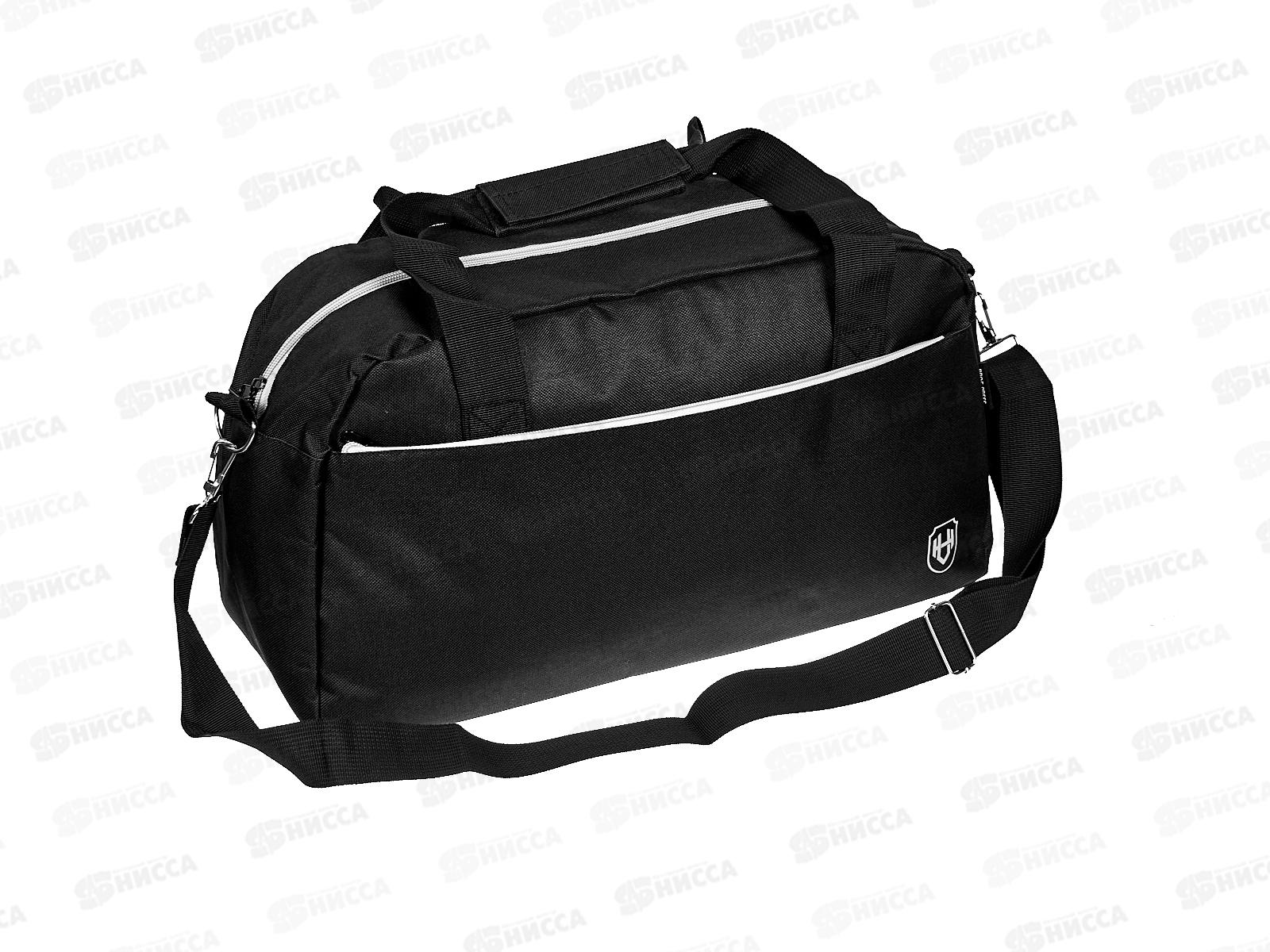 Сумка тканевая спортивная, с ремнем, черная с серым 45*25*17, СМ-2023