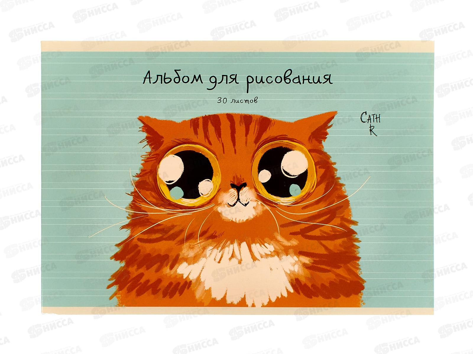 Альбом д/рис.30л ЭКСМ Рыжий кот. скрепка. мел.картон  АЛ302547 *50
