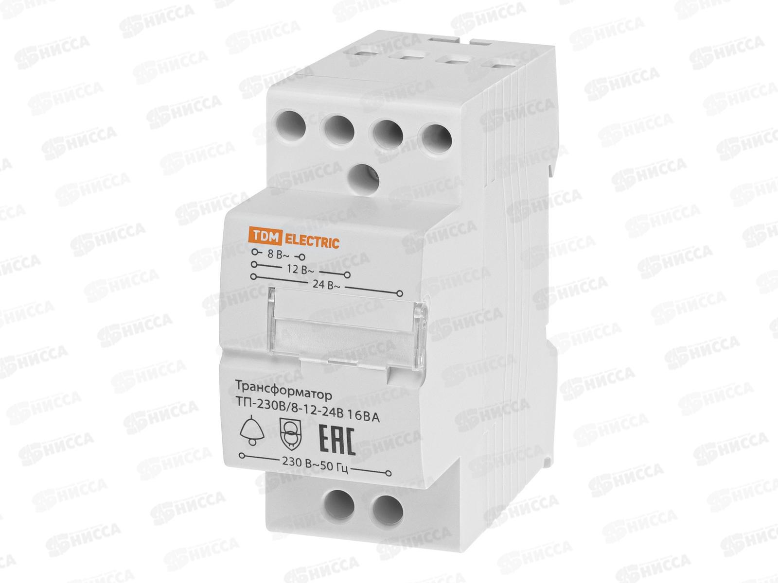 Трансформатор понижающий звонковый ТП-230В/8-12-24В 16ВА рейка TDM