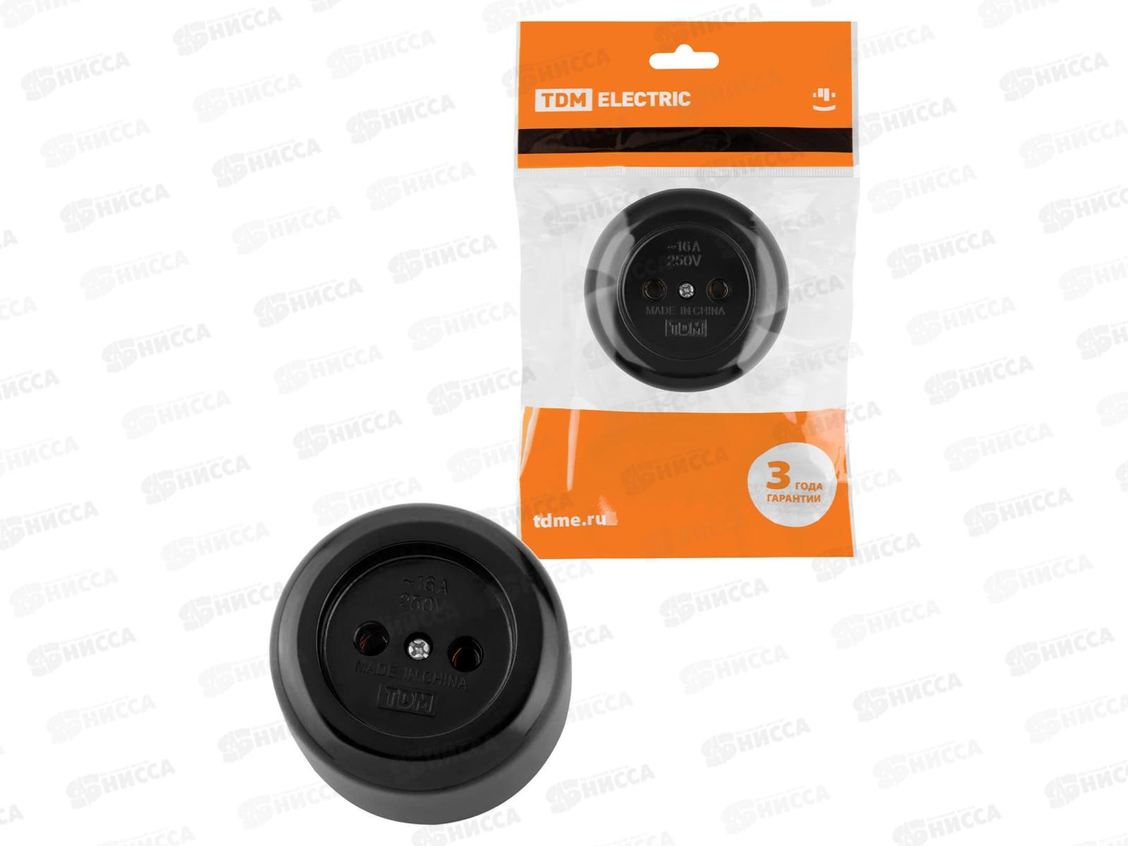 Розетка TDM о/у, 16А черная "Ретро"  карболит *12