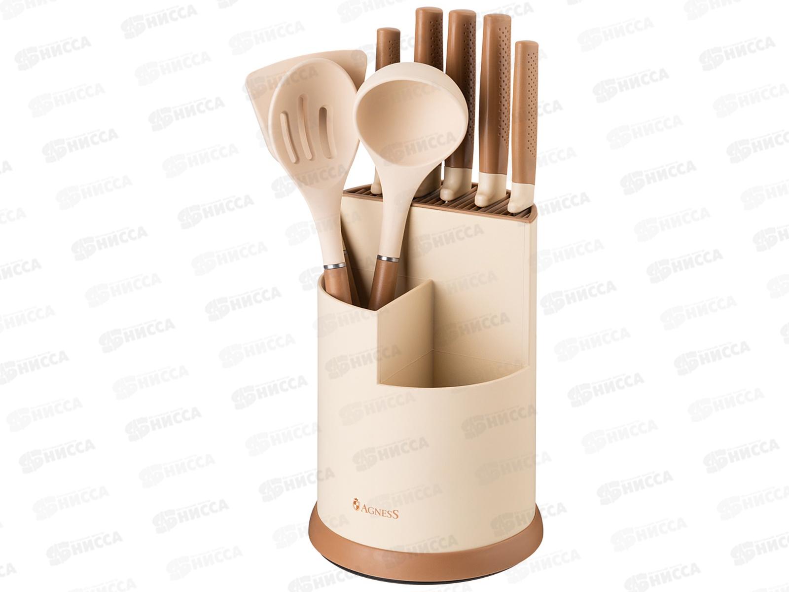 Набор Agness из 9пр 5нож полов,лопатка,шумовка,подставка 671-204