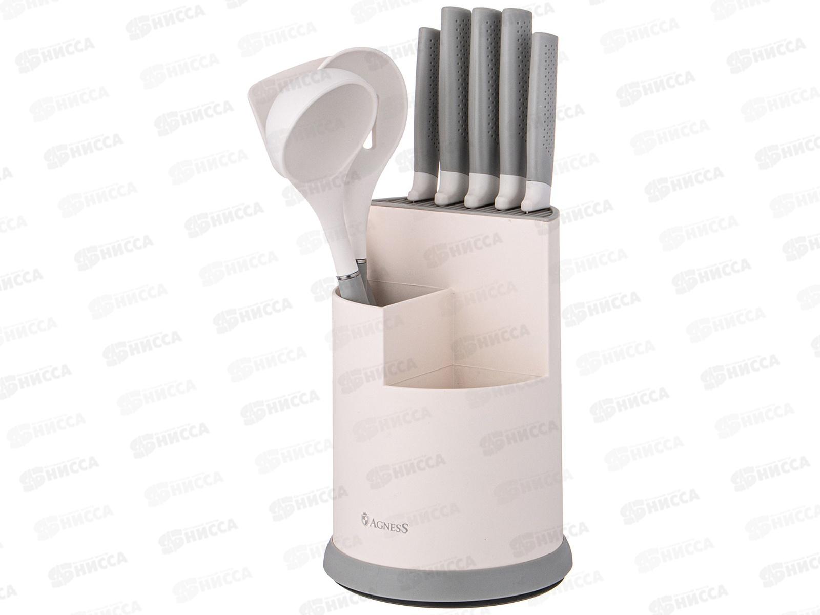 Набор Agness из 9пр 5нож полов,лопатка,шумовка,подставка серый 671-211