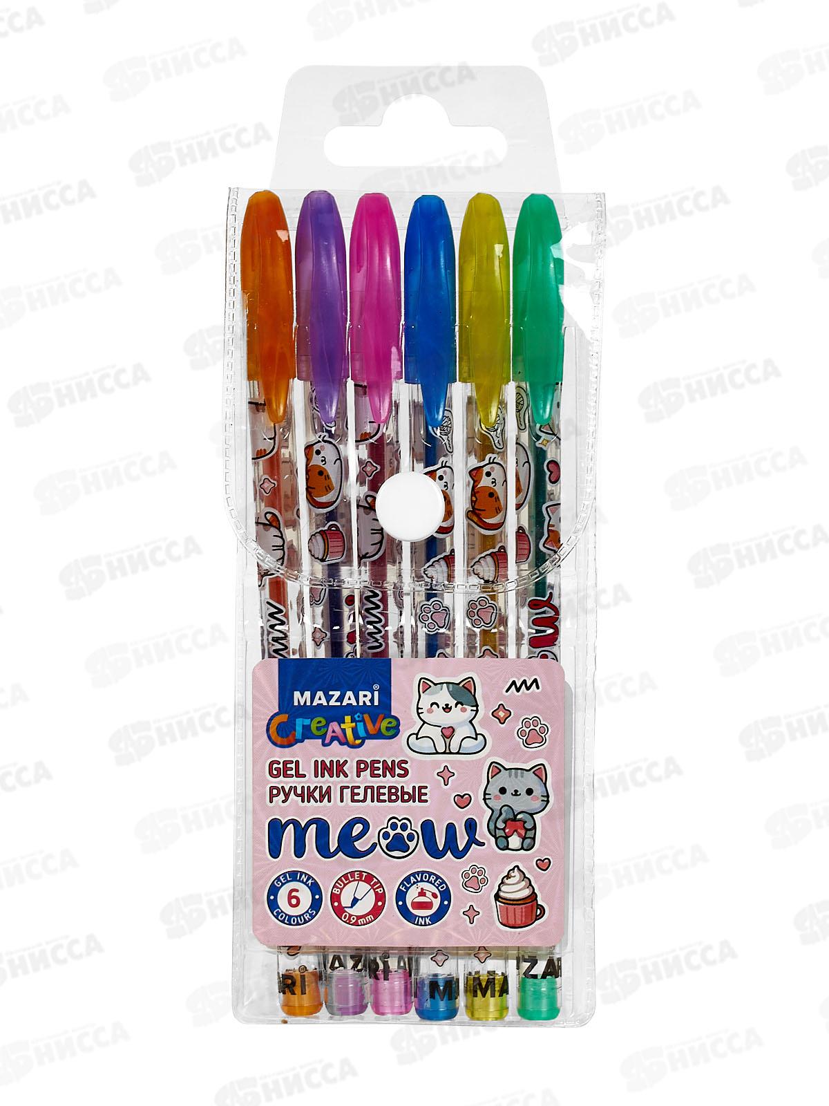Ручки гел. MAZARI Meow 6цв, блест, 0.9, M-5840-6 *10/80/160