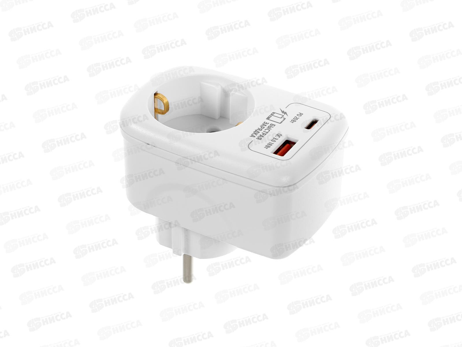 Адаптер сетевой ФОТОН AM16-1E-USB/A1C1-QC, 16А быстрая зарядка, Белый