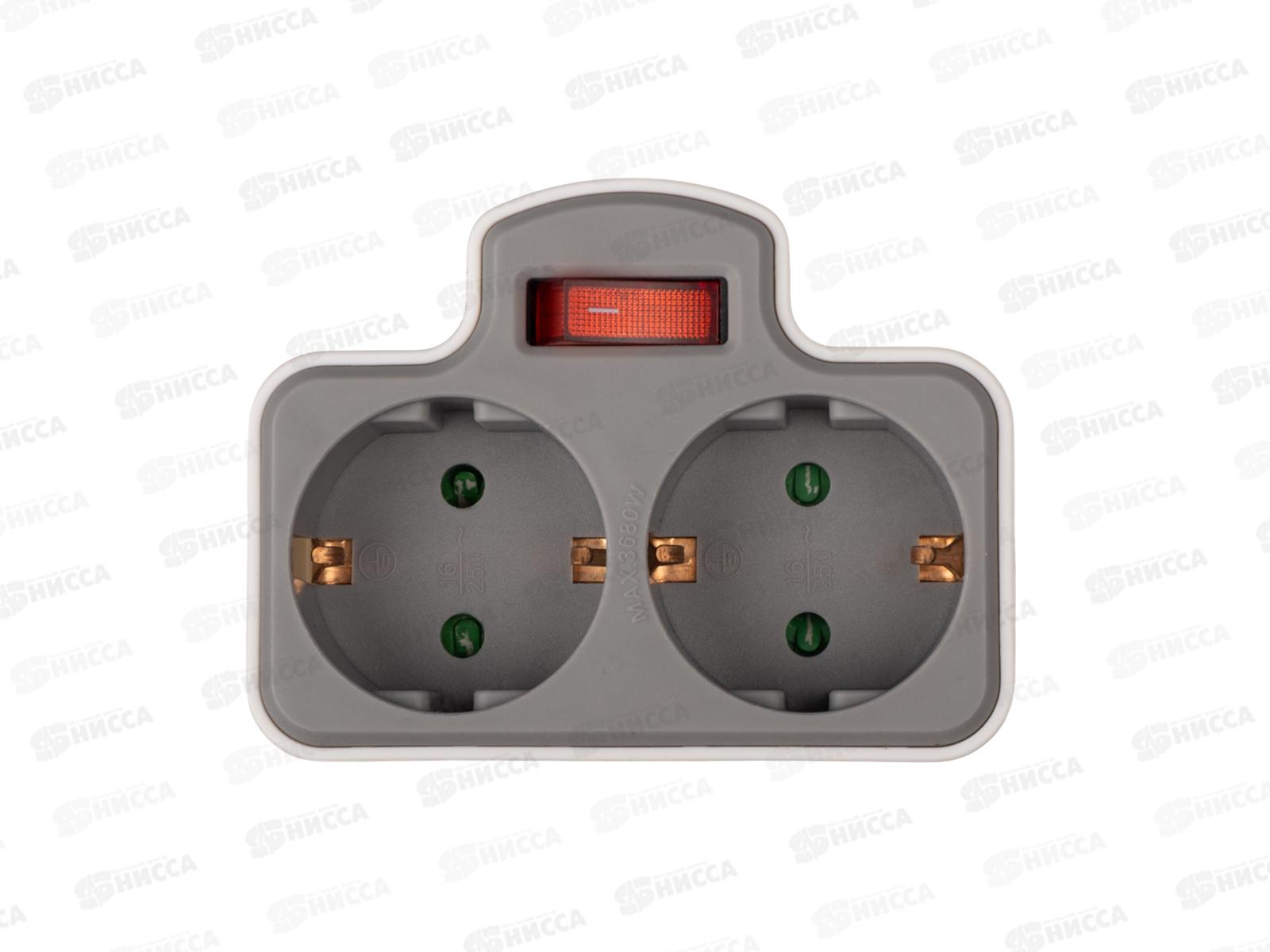 Разветвитель сетевой JAZZway AD-2GS-gy с заземлением, с выключателем