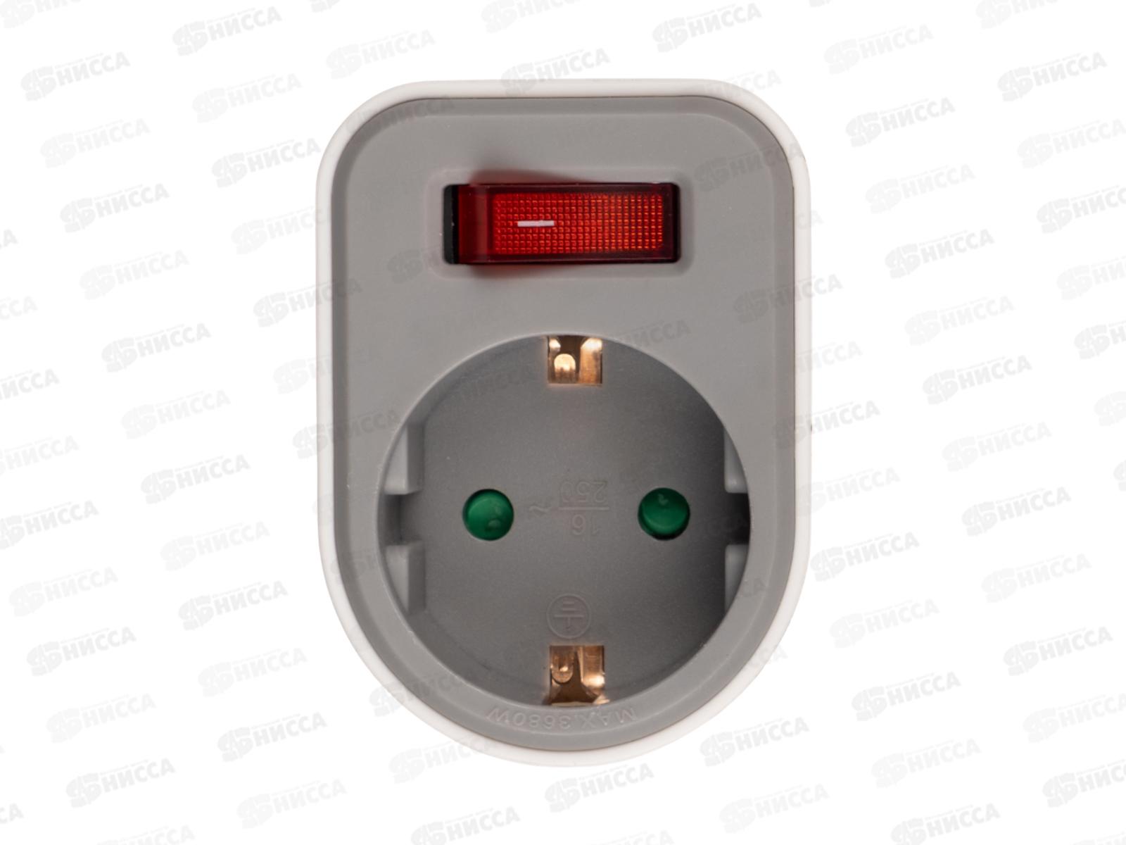 Разветвитель сетевой JAZZway AD-1GS-gy с заземлением, с выключателем