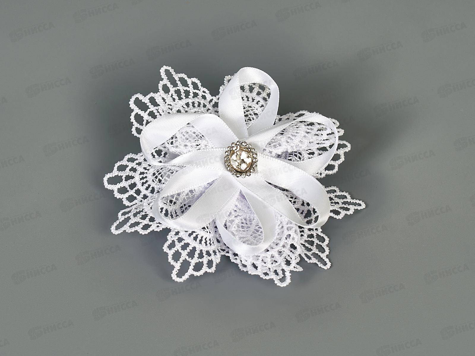 Бант гипюр, шелк круглый стразы камень 9см №9316