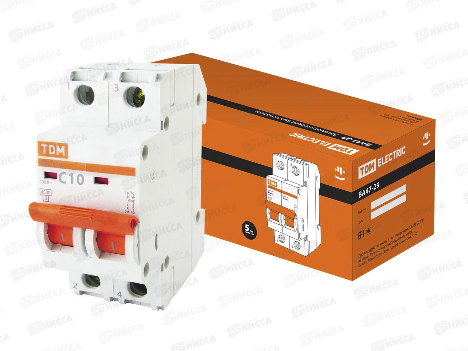 Автоматический выключатель ВА47-29 2P 10А 4,5кА C TDM, 0091 *12/120